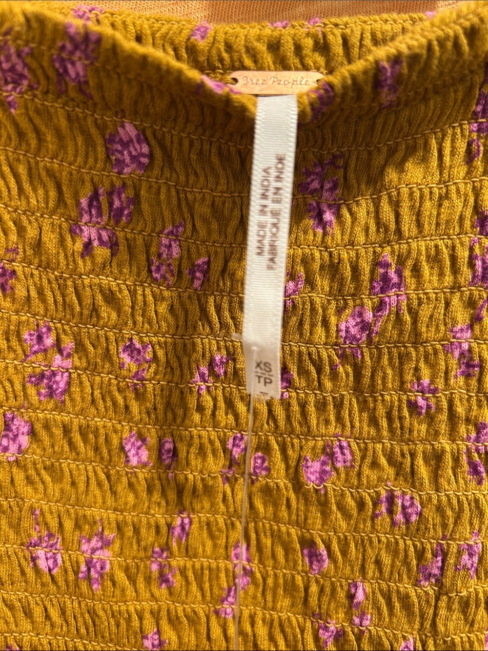 NWT, Free People, Marigold Smocked Crop Top Golden Combo - XS - Picture 8 of 8